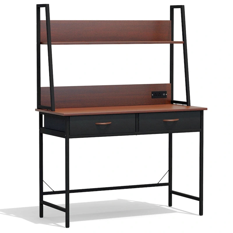 Computer Desk Writing Table w/ Power Outlets, Drawers and Storage Shelf, Workstation for Home Office