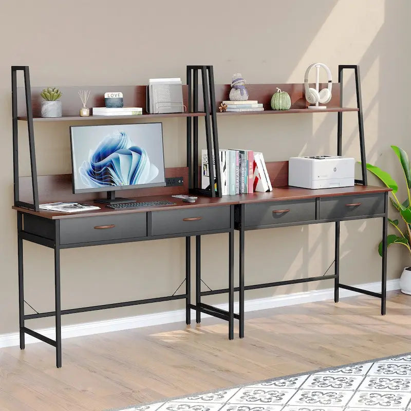 Computer Desk Writing Table w/ Power Outlets, Drawers and Storage Shelf, Workstation for Home Office