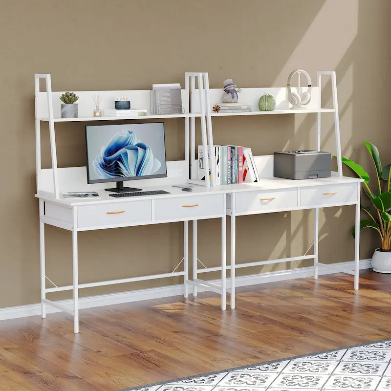 Computer Desk Writing Table w/ Power Outlets, Drawers and Storage Shelf, Workstation for Home Office