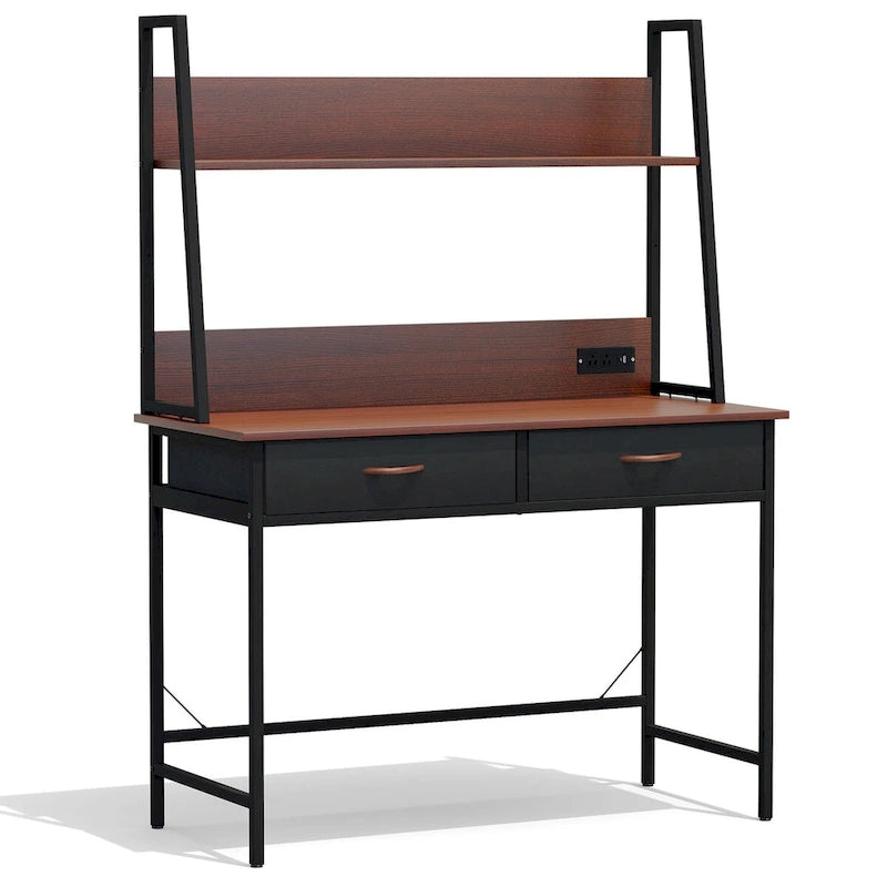Computer Desk Writing Table w/ Power Outlets, Drawers and Storage Shelf, Workstation for Home Office