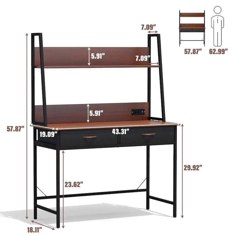 Computer Desk Writing Table w/ Power Outlets, Drawers and Storage Shelf, Workstation for Home Office