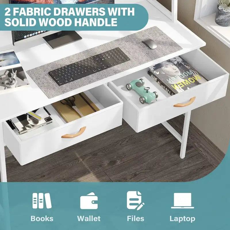 Computer Desk Writing Table w/ Power Outlets, Drawers and Storage Shelf, Workstation for Home Office