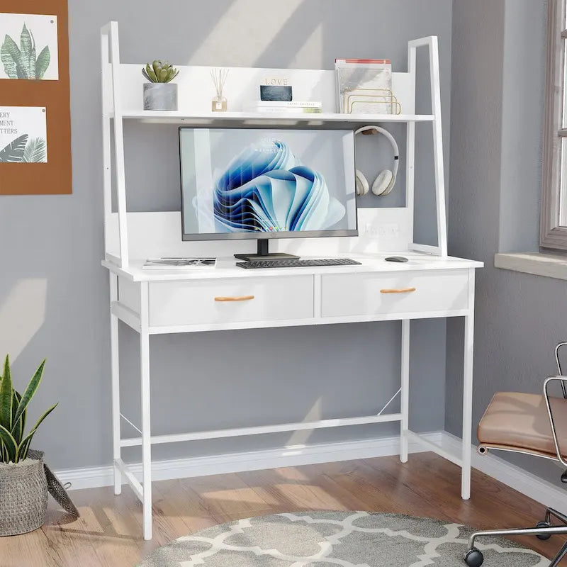 Computer Desk Writing Table w/ Power Outlets, Drawers and Storage Shelf, Workstation for Home Office