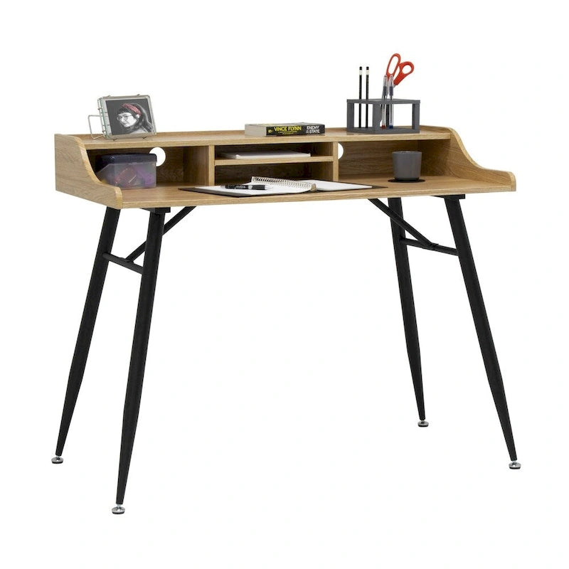 Calico Designs Woodford 45 Wide Modern, Secretary, Writing, Desk with Low Storage Hutch and Metal Tapered Legs