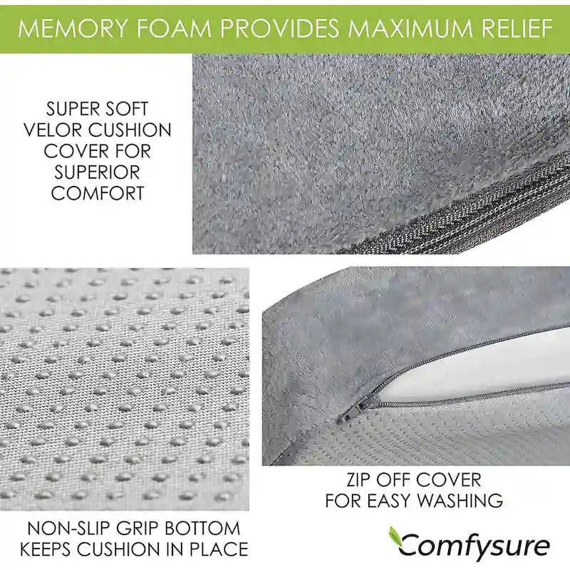 ComfySure Car Seat Wedge Pillow - Memory Foam Firm Cushion-Pain Relief