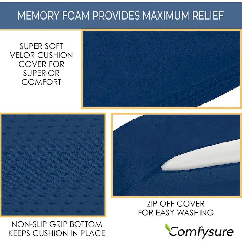 ComfySure Car Seat Wedge Pillow - Memory Foam Firm Cushion-Pain Relief