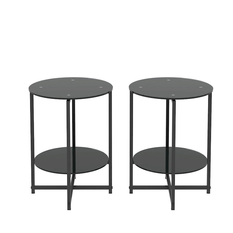 2-piece set,Tempered Glass End Table, Round Coffee Table for Bedroom Living Room Office