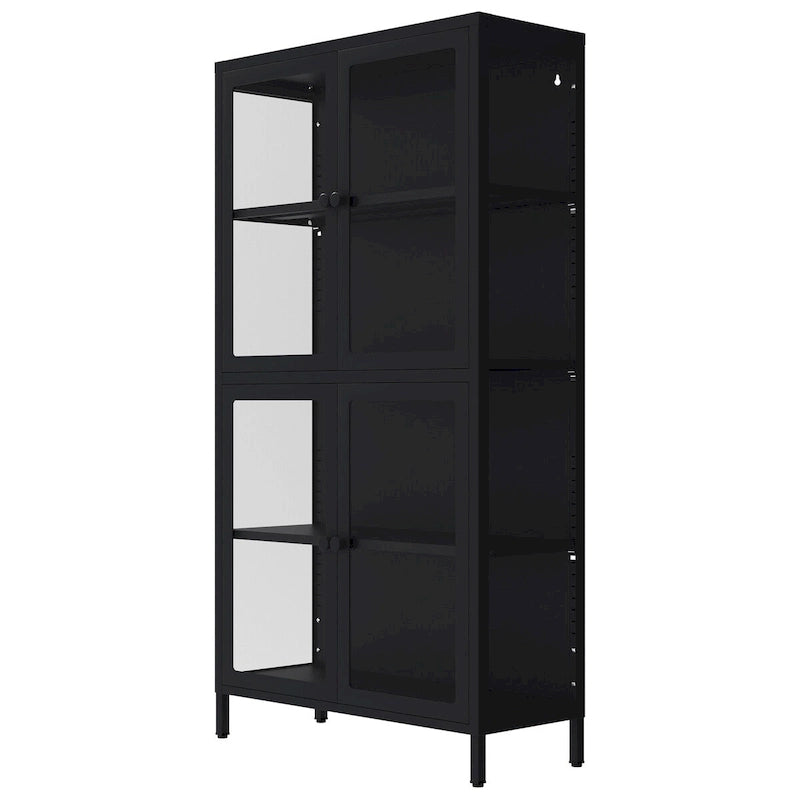 Four Glass Door Storage Cabinet with Adjustable Shelves and Feet Cold-Rolled Steel Sideboard Furniture
