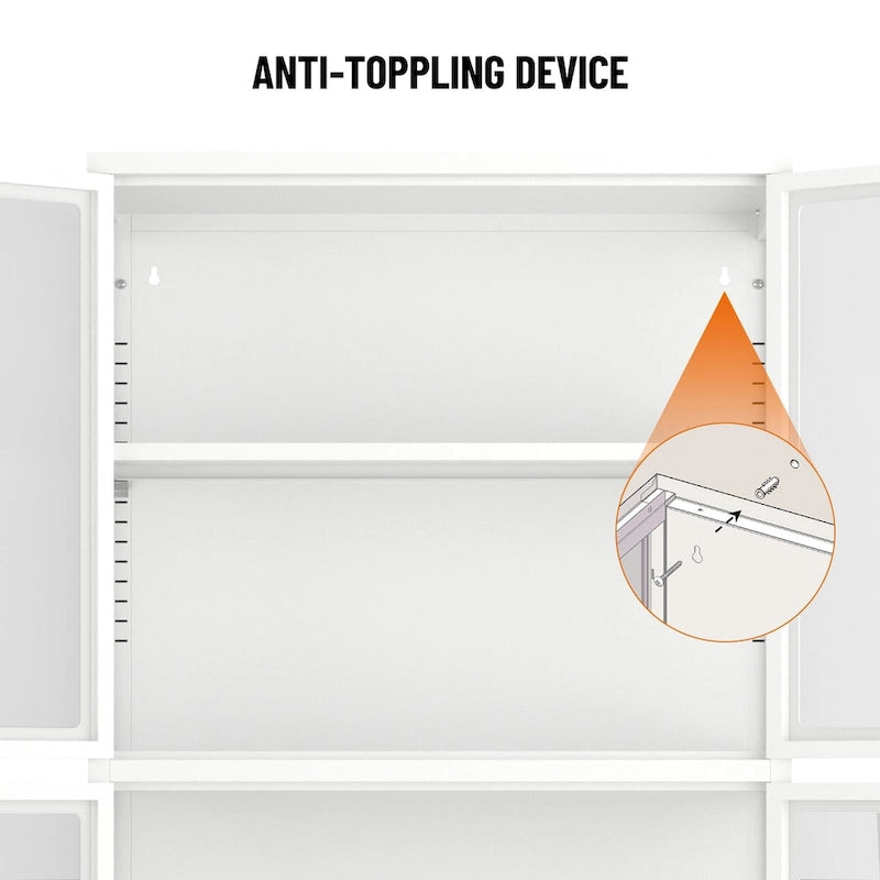 Four Glass Door Storage Cabinet with Adjustable Shelves and Feet Cold-Rolled Steel Sideboard Furniture