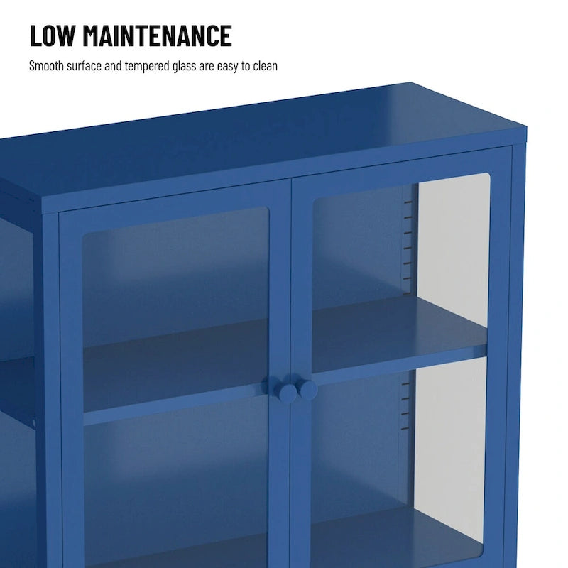 Four Glass Door Storage Cabinet with Adjustable Shelves and Feet Cold-Rolled Steel Sideboard Furniture