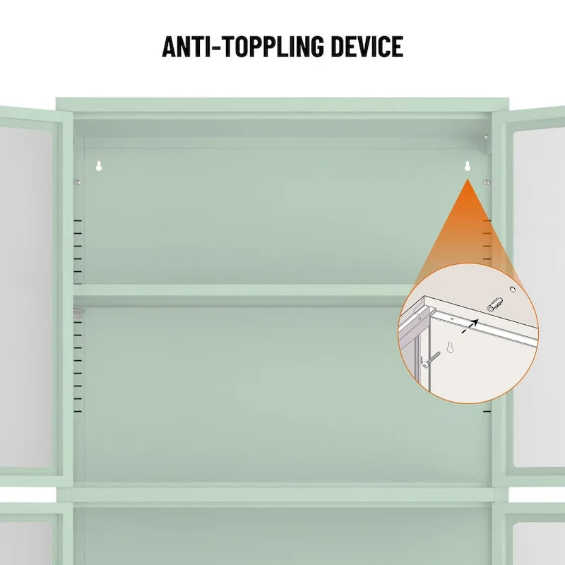 Four Glass Door Storage Cabinet with Adjustable Shelves and Feet Cold-Rolled Steel Sideboard Furniture