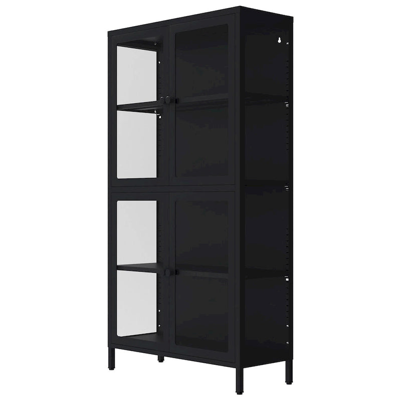 Four Glass Door Storage Cabinet with Adjustable Shelves and Feet Cold-Rolled Steel Sideboard Furniture
