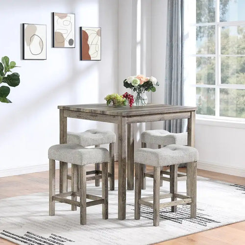 5-Piece Dining Table Set, Wood Square Table and 4 Upholstered Chairs