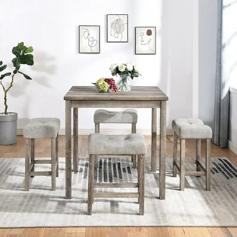 5-Piece Dining Table Set, Wood Square Table and 4 Upholstered Chairs