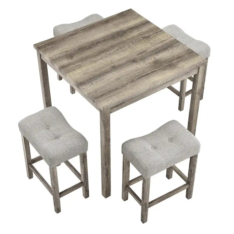 5-Piece Dining Table Set, Wood Square Table and 4 Upholstered Chairs