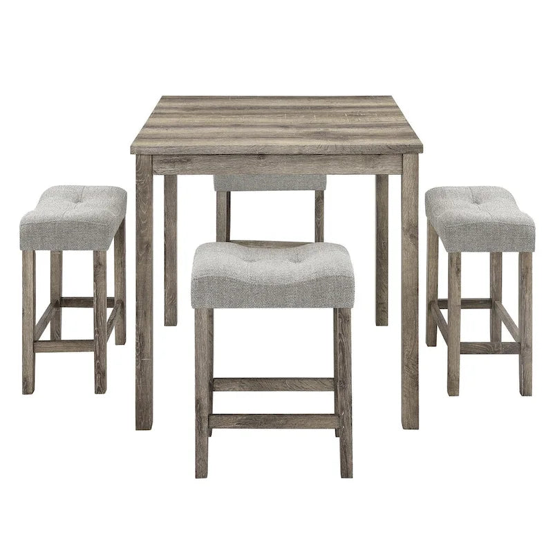 5-Piece Dining Table Set, Wood Square Table and 4 Upholstered Chairs