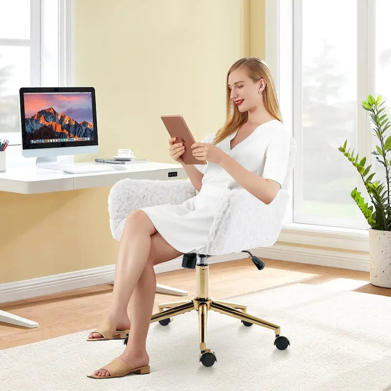 Upholstered Office Chair with Adjustable 360 Swivel Golden Base