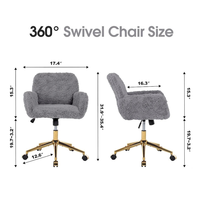 Upholstered Office Chair with Adjustable 360 Swivel Golden Base