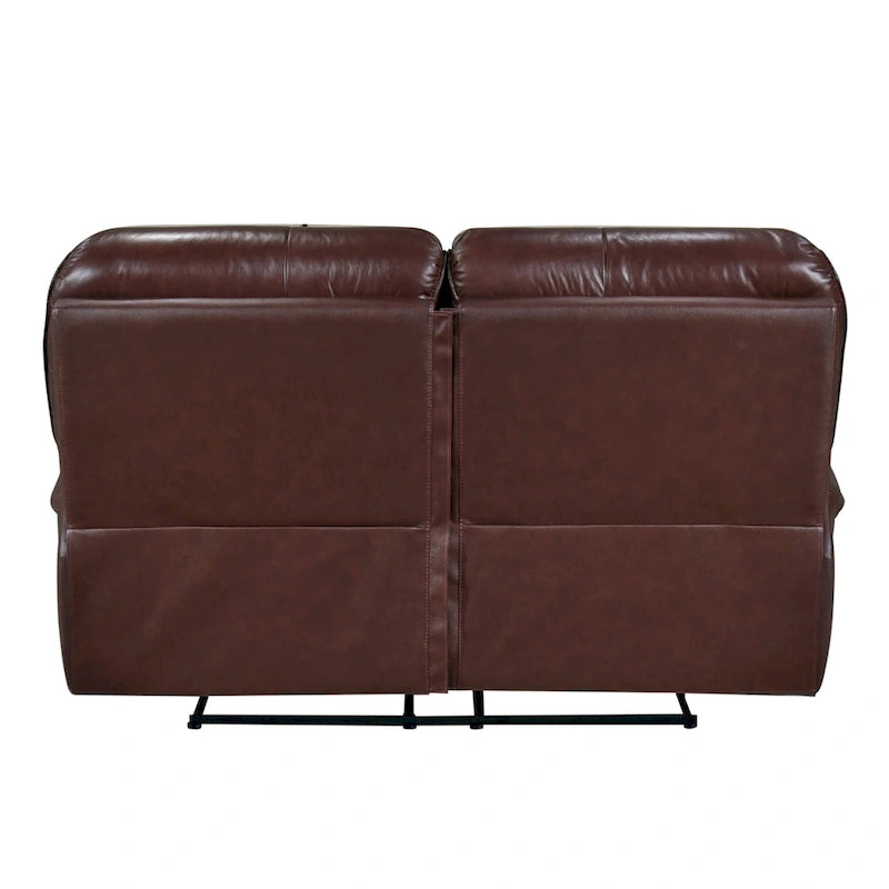 Jack 66 Inch Manual Recliner Loveseat, Plush Brown Top Grain Leather, Wood