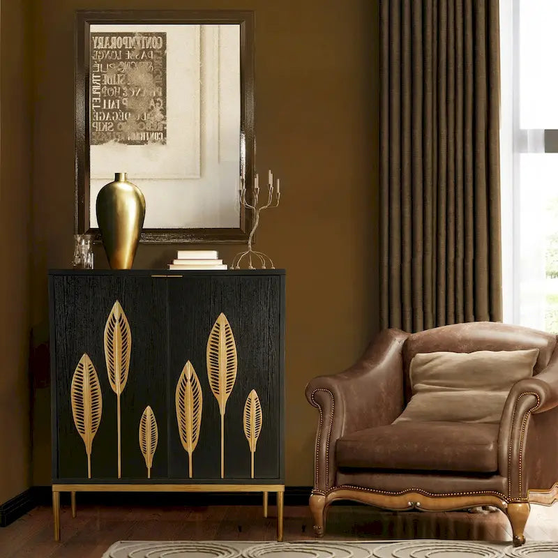 Evari Mid-century Modern 2-Door Accent Cabinet Sideboard Antique Gold Storage Shelf for Living/ Dining Room
