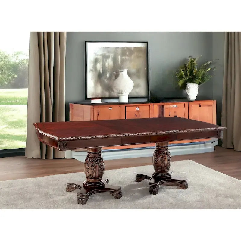 96 Dark Brown Solid Wood And Solid Manufactured Wood Double Pedestal Base Dining Table
