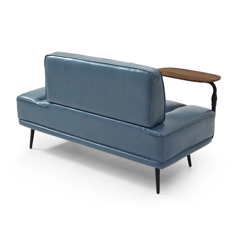 56.3Width End of Bed Bench,Faux Leather Upholstered With side table,360-degree Swivel tray couch,Entryway Ottoman,Metal Legs
