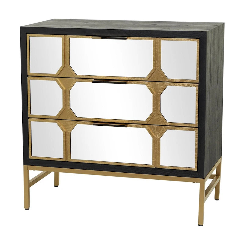 Wooden Room Cabinet with Mirrored Front - Gold or Black - Roche River Decor