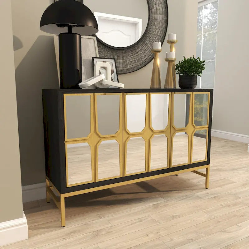 Wooden Room Cabinet with Mirrored Front - Gold or Black - Roche River Decor