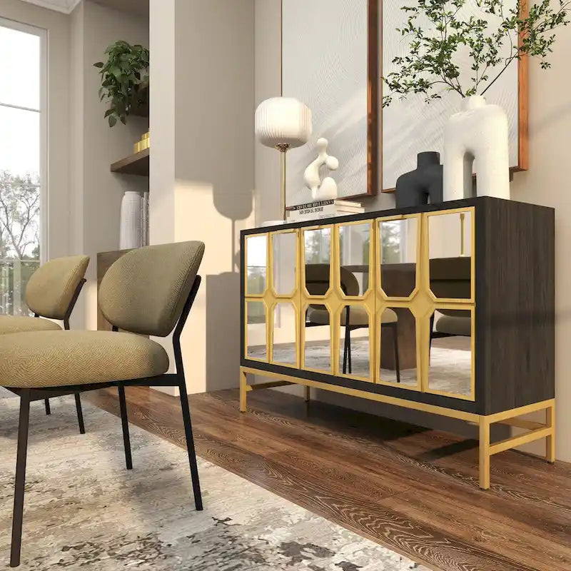 Wooden Room Cabinet with Mirrored Front - Gold or Black - Roche River Decor