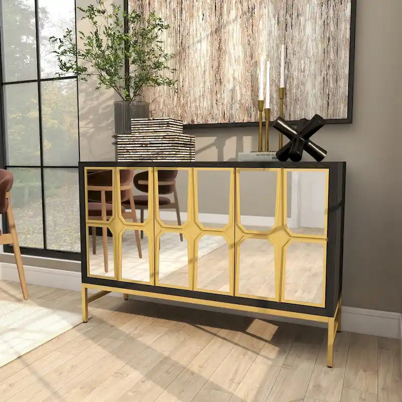 Wooden Room Cabinet with Mirrored Front - Gold or Black - Roche River Decor