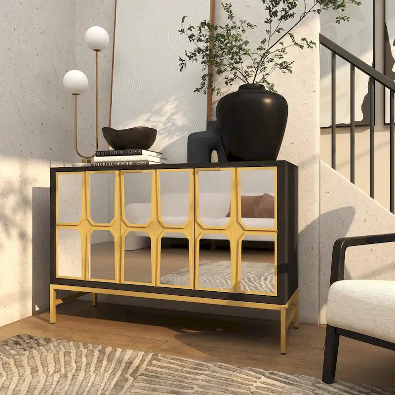Wooden Room Cabinet with Mirrored Front - Gold or Black - Roche River Decor