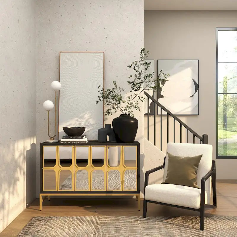 Wooden Room Cabinet with Mirrored Front - Gold or Black - Roche River Decor