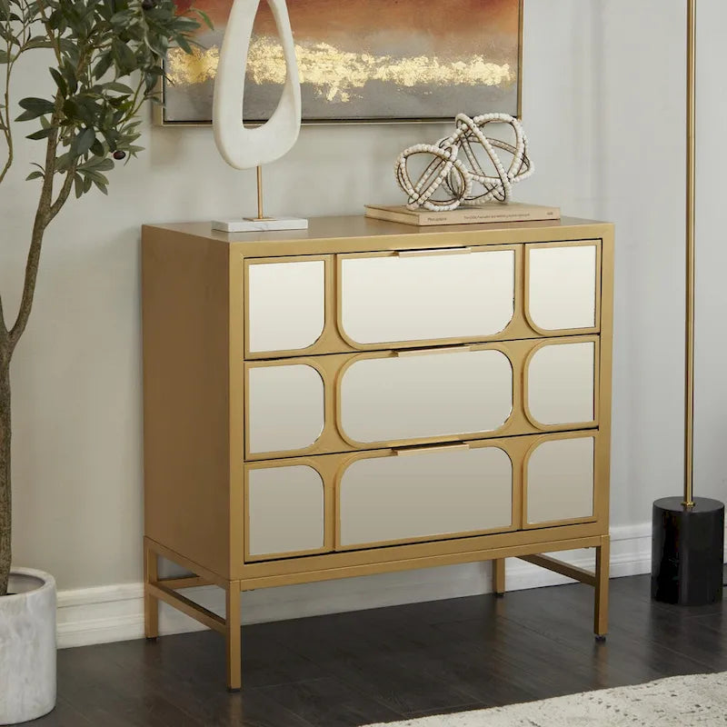 Wooden Room Cabinet with Mirrored Front - Gold or Black - Roche River Decor