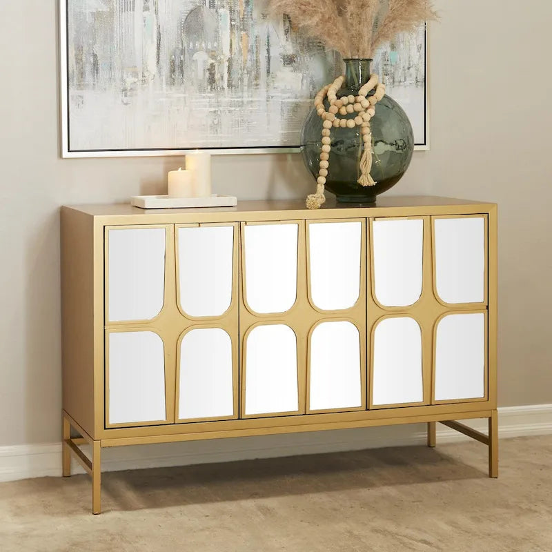 Wooden Room Cabinet with Mirrored Front - Gold or Black - Roche River Decor